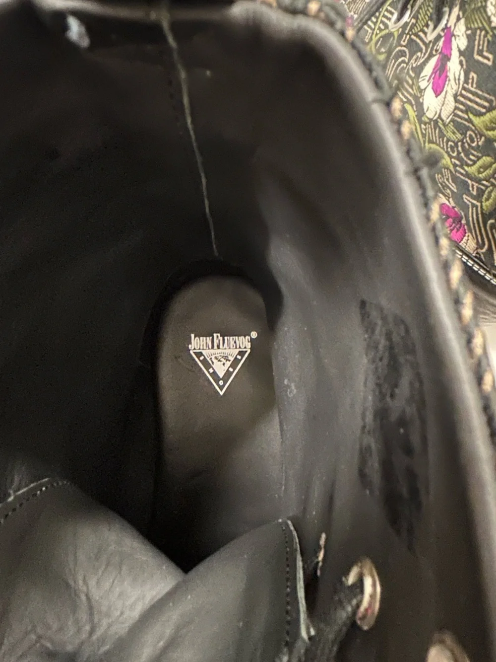New John Fluevog Black Lace-Up Boots with Red and Purple Floral Embroidery - Picture 13 of 13
